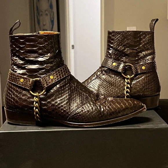 Espresso colored python Chelsea boots